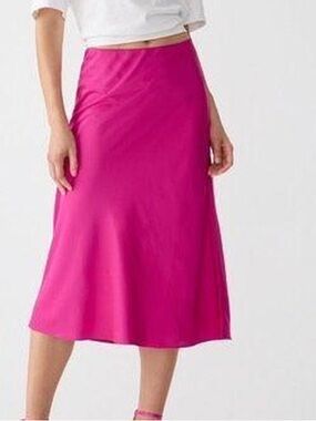 J. Crew Satin Hot Pink Midi Skirt Size XS